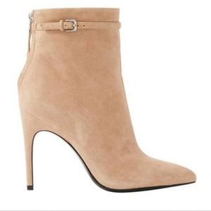 Reiss Ashton Pointed Toe Heel Suede Ankle Booties in Biscuit Size 9 NWOT'S